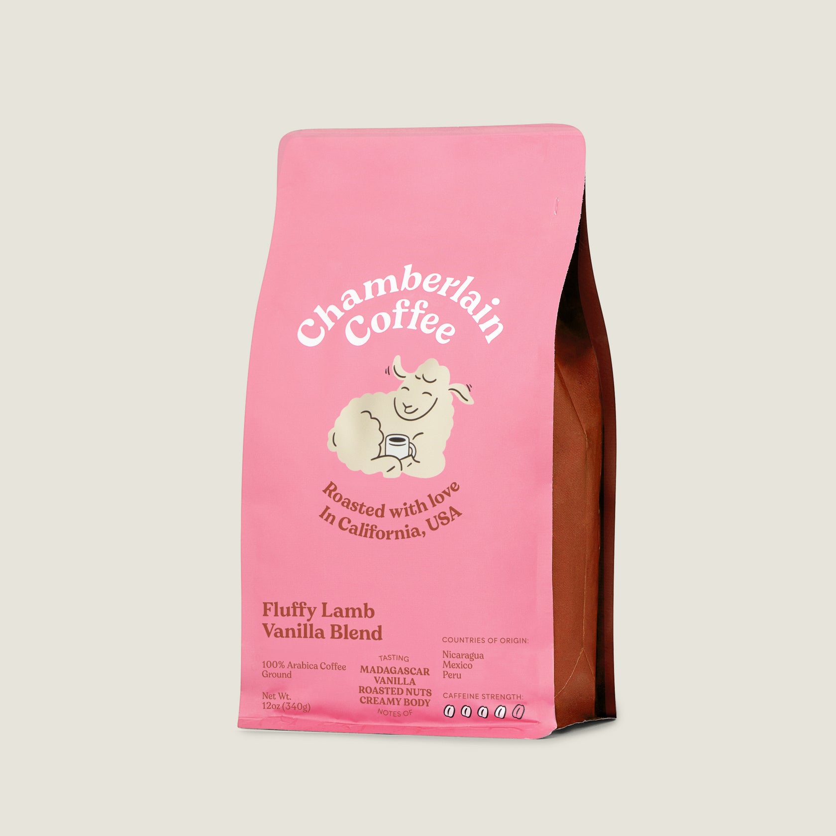 fluffy lamb vanilla medium roast coffee bag