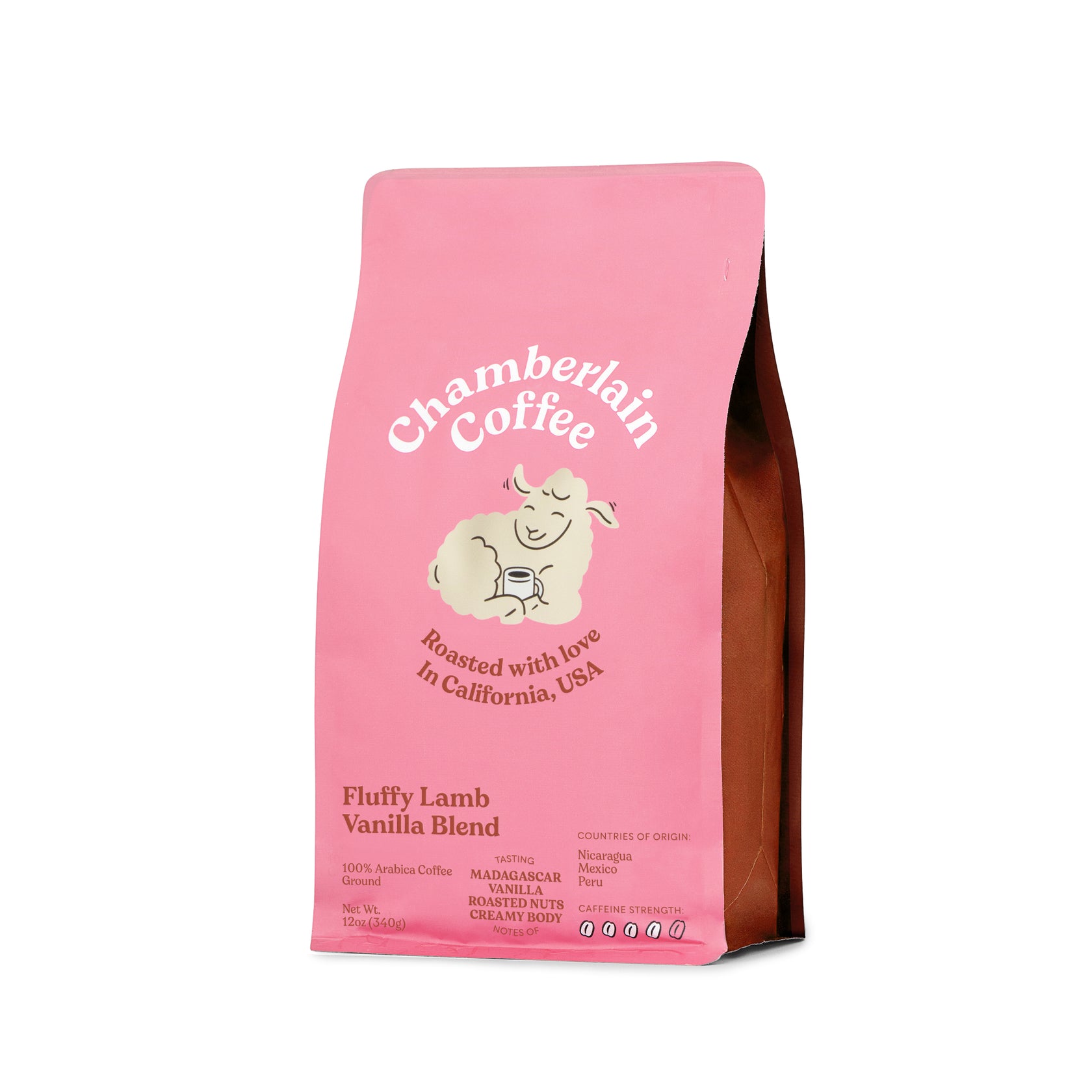 fluffy lamb vanilla medium roast coffee bag
